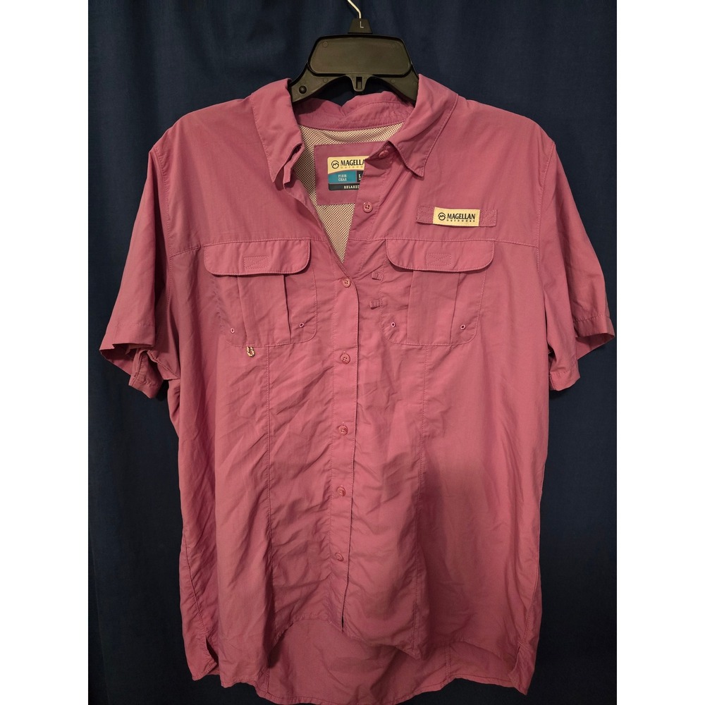 Magellan Outdoors Fish Gear Shirt Womens Large Pink Short Sleeve Fishing Hiking